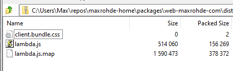 Size of files in Zip packages