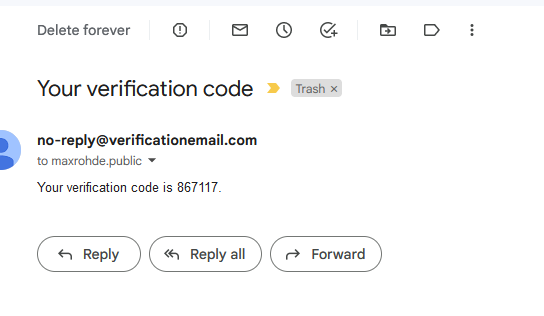 Screenshot of an email that shows a six digit verification code