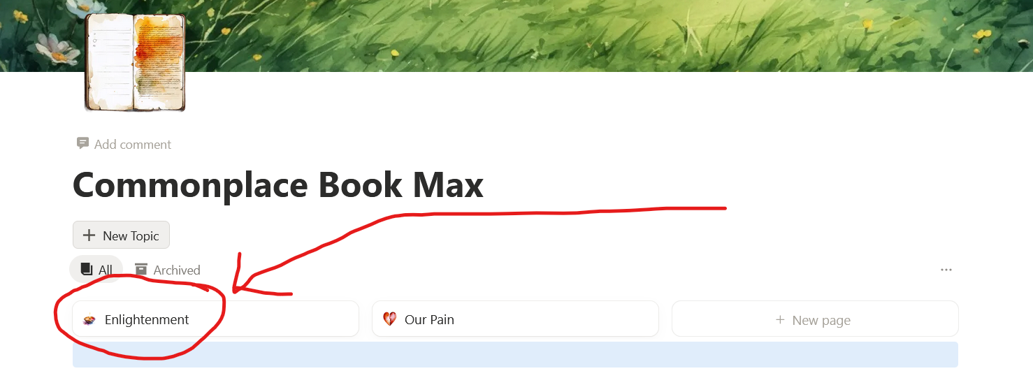 List of topics in commonplace book