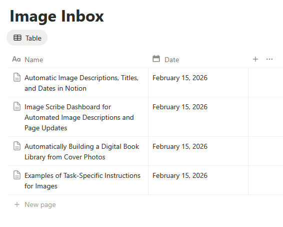 Notion database with updated pages