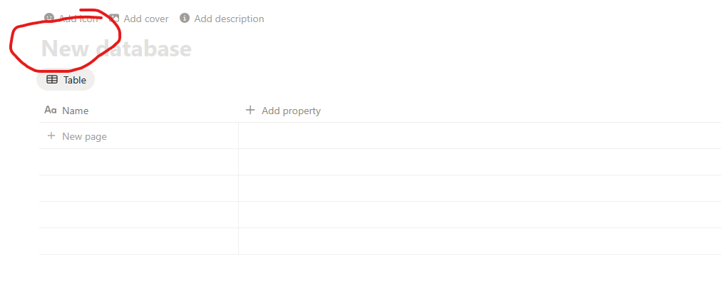 Empty Notion database