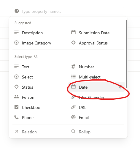 Notion property selection