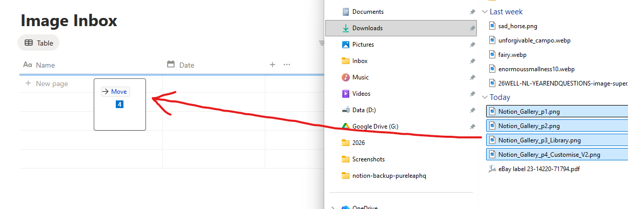 Dragging and dropping images to Notion