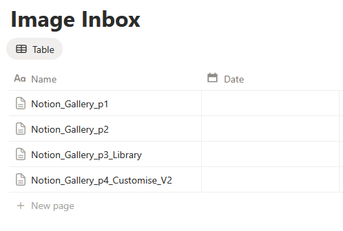 View of Notion databases with four pages