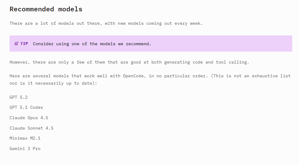 Models recommended by OpenCode
