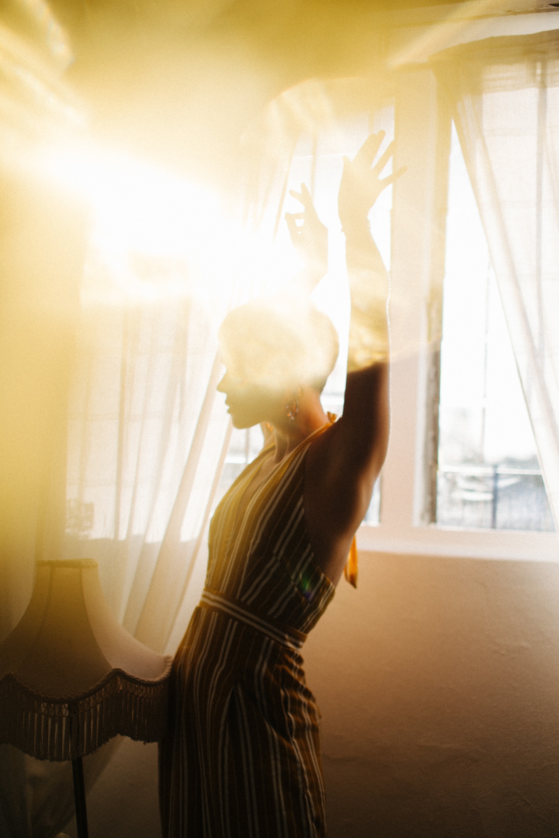 Woman touched by ray of light